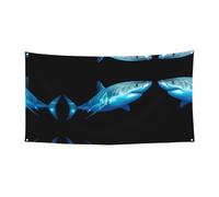 Superbe bannière décorative imprimée requin blanc - 90 x 180 cm, adaptée pour les réunions de famille, les cérémonies de remise de diplôme, la décoration murale de photo