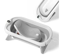 SUPERBE BEBE - Baignoire Bébé Pliable Avec Transat De Bain Et Thermomètre - Baignoire Enfant Avec Support - Cadeau De Naissance Fille Ou Garçon - De La Naissance À 3 Ans - LEAF GRAY