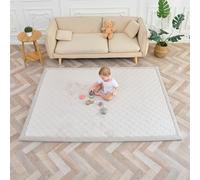 SUPERBE BEBE - Tapis De Jeu Et D’Éveil Bébé 150x200X2,5CM - Épais Et Anti-Choc - Mousse Mémoire De Forme Non Toxique Oeko-Tex - Tapis Chambre Bébé Et Enfant - Design Elegant (Beige Texture CARRÉ)