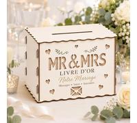Superbe Boîte Urne Mariage En Bois, Urne Pour Cartes Et Souvenirs. | Boîte en bois (24,5x18x18,5 cm) avec fente supérieure, idéale pour recueillir les cartes et mots doux de vos invités.