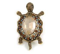 Superbe broche tortue en cristal AB/champagne/topaze ton or vieilli - 75 mm de long, taille unique, Pas de type de métal, diamante