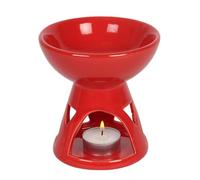 Superbe brûleur à Huile Profond en céramique Rouge - 12 cm x 11,5 cm (1 pièce) - Design Luxueux, matériau de qualité supérieure, Accessoire d'aromathérapie - Idéal pour la Maison et Le Bureau