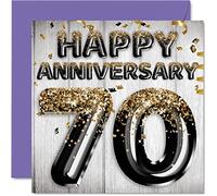 Superbe carte d'anniversaire de platine pour mari, petit ami, épouse, petite amie - Ballon noir doré à paillettes - Cartes de vœux pour 70e anniversaire de la famille, 145 mm x 145 mm