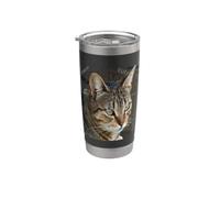 Superbe chat tigré avec un chat lié à un arrière-plan de collage de mots Gobelet isotherme en acier inoxydable double paroi