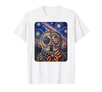 Superbe Chouette Grise Portant des Lunettes Drapeau américain T-Shirt Graphique avec Valeur