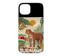 Superbe Costume de Drapeau du Suriname avec Jaguar pour garçons et Filles Coque pour iPhone 15 Plus