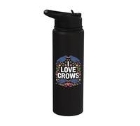 Superbe décoration d'oiseaux « J'aime les corbeaux » Stainless Steel Insulated Water Bottle