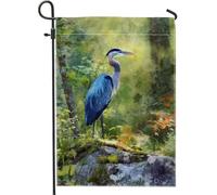 Superbe drapeau de jardin héron bleu, bannière d'extérieur double face saisonnière pour la maison, thème de la faune, décoration de jardin toute l'année, 30,5 x 45,7 cm
