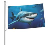 Superbe drapeau poisson blanc 61 x 91 cm imprimé double face drapeaux de jardin drapeau de cour pour l'extérieur drapeaux de vacances, bannière cadeau avec œillets toile de fond photo pour décoration