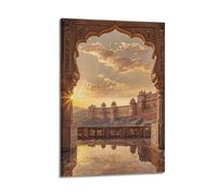 Superbe image sur toile représentant le château du coucher de soleil - Impression spectaculaire - Superbe image sur toile - Décoration murale artistique moderne à suspendre - 30 x 45 cm