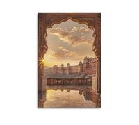 Superbe image sur toile représentant un château de coucher de soleil - Impression spectaculaire - Superbe image sur toile - Décoration murale artistique moderne à suspendre - 60 x 90 cm