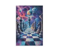 Superbe impression sur toile murale - Surréalisme d'échecs et d'espace - Poster avec planètes et galaxies - Famille moderne pour décoration de salon - 50 x 75 cm