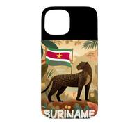 Superbe Jaguar Noir avec Motif Drapeau du Suriname Coque pour iPhone 15
