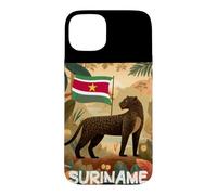 Superbe Jaguar Noir avec Motif Drapeau du Suriname Coque pour iPhone 15 Plus