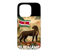Superbe Jaguar Noir avec Motif Drapeau du Suriname Coque pour iPhone 15 Pro