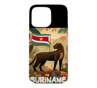 Superbe Jaguar Noir avec Motif Drapeau du Suriname Coque pour iPhone 15 Pro Max