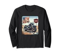 Superbe Moto avec Drapeau américain pour Les Amateurs de Voyages Manche Longue