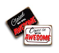Superbe panneau ouvert fermé | Plaque de porte double face en aluminium composite | Impression UV résistante aux intempéries | Facile à suspendre, parfaite pour les magasins, les bureaux, les cafés