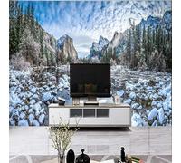 Superbe Paysage De Neige Dans Les Bois Alpins Papier Peint 3D Installation Facile Intissé Tapisserie Bureau Salon Canapé Chambre Décoration Murale-400cm×280cm