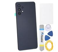 Superbe pièce de réparation arrière en plastique noir pour Samsung Galaxy A32 5G SM-A326B avec cadre de caméra arrière, lentille en verre pré-découpée, adhésif et kits d'outils