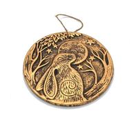 Superbe Plaque Circulaire en Terre Cuite Finition cuivre - 20 cm x 20,5 cm (1 pièce) - Motif lièvre regardant la Lune - Parfait pour Une Utilisation en intérieur et en extérieur