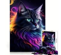 Superbe Puzzle de 1000 pièces représentant Un Chat Noir Fantastique, idéal pour Les Adolescents Jeu de réflexion Relaxant et Amusant à Assembler Cadeau Parfait 38x52cm