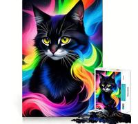 Superbe Puzzle de 1000 pièces représentant Un Chat Noir Fantastique, idéal pour Les Adultes Jeu de réflexion apaisant, Bords précis, 50x75cm