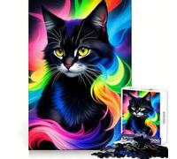 Superbe Puzzle de 1000 pièces représentant Un Chat Noir Fantastique, idéal pour Les Adultes Jeu de réflexion apaisant, Bords précis, 50x75cm