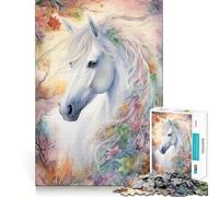 Superbe Puzzle de 1000 pièces représentant Un Cheval Blanc, idéal pour Les Adultes Un Casse-tête Relaxant et Amusant pour Assembler Une Image Pleine de Surprises 38x52cm