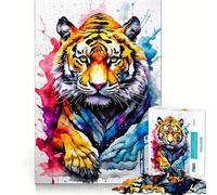 Superbe Puzzle de 1000 pièces représentant Un Tigre à l'aquarelle,idéal pour Les Adolescents Jeu de Stimulation Cognitive,sans Espace,Format Compact et Amusant pour des Moments de Jeu en Famille