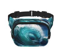 Superbe sac banane carré à double couche imprimé vagues de l'océan, accessoire de voyage et d'entraînement, noir, taille unique