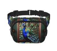 Superbe sac banane carré imprimé paon pour entraînement, randonnée, course à pied, voyage, gym, jolie fermeture éclair tendance