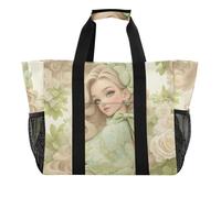 Superbe sac de plage en toile pliable avec compartiments Motif princesse blonde et rose blanche, Belle rose blanche princesse blonde, 1 size, Tendance