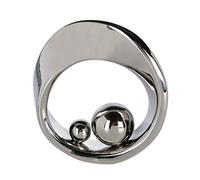 Superbe Sculpture SPIN en céramique argentée avec 2 boules argentées Hauteur 21 cm