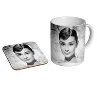 Superbe tasse à café en céramique Audrey Hepburn + dessous-de-verre