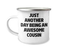 Superbe tasse de camping pour cousin, cadeau amusant de la part des hommes aux cousins pour la fête des mères, 355 ml en acier inoxydable avec finition émaillée
