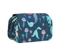 Superbe trousse à stylos double coquillage avec imprimé sirène, poches zippées, grande capacité pour fournitures d'art et voyage