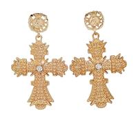 Superbes boucles d'oreilles dorées métallisées en forme de croix pour femme
