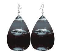 Superbes boucles d'oreilles en cuir imprimé requin blanc pour femme - Boucles d'oreilles pendantes en forme de larme, parfaites pour les fêtes et accessoires de costume, taille unique, cuir, sans