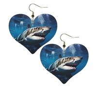 Superbes boucles d'oreilles pendantes légères en cuir de requin blanc pour femme - En forme de cœur
