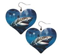 Superbes boucles d'oreilles pendantes légères en cuir de requin blanc pour femme - En forme de cœur, One Size, Pas de gemme