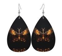 Superbes boucles d'oreilles Phoenix en cuir imprimé double face en forme de gouttes d'eau, créatives, légères et novatrices, couleurs vives et vives.
