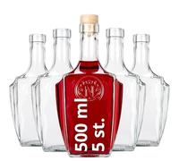 Superbutelki.PL Lot de 5 bouteilles en verre 500 ml - Bouteilles de vin vides - Bouteille en verre Bonaparte - Bouteilles à remplir - Bouteille en verre avec bouchon