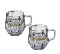 Supercap Lot de 2 tasses à café en verre avec poignée, tasse à thé transparente en cristal de 295 ml, verres hexagonaux pour expresso, latte, thé, lait, fond épais, gris (diamond gray, 2pcs)