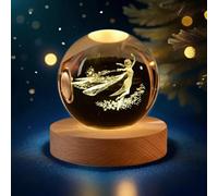 Supercap - Veilleuse boule de cristal 3D, sphère en verre gravée au laser de 8 cm avec support LED en bois pour décoration de bureau à domicile (1 Elsa de 8 cm)