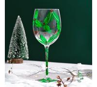 Supercap - Verre à vin peint à la main sur le thème du sapin de Noël, verre à champagne de 450 ml, verres à pied pour fête, mariage, rendez-vous galant, réveillon du Nouvel An (Holly Fruit, 1pcs)