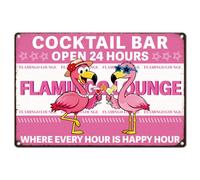 SUPERDANT 1 Plaque Metal Vintage Flamingos Bar 30x20 cm Cocktail Bar Ouvert Plaque Metal Decorative 24 Heures sur 24 Art Mural en Fer avec 4 Trous Prépercés pour Véranda Bars Fête Salon
