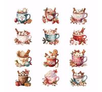 SUPERDANT 12PCS de Gobelets à Dessert Noël Transfert Textile Thermocollant | Autocollants en Plastique Patch Thermocollant pour Vêtements Loisirs Créatifs Patchs de Transfert Cadeaux de Christmas