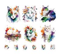 SUPERDANT 12PCS Papier Transfert Textile Thermocollant Aquarelle Chat Autocollant Transfert Chaleur Patch Presse Chaude Décalcomanie Appliqué DIY Décoration pour Vêtements T Shirts Coussin et Sacs
