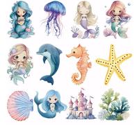SUPERDANT 12Pcs Set de Transfert Textile Thermocollant Sirène 8x8cm 3.15x3.15Inch Pvc Transfers Tshirt Sirène Prêts à Appliquer Vinyle Coloré Thermo adhésif pour Petits Projets DIY